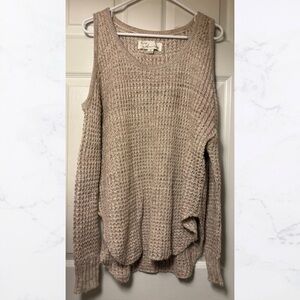 Women's Beige Sweater Open Shoulder, Size Medium